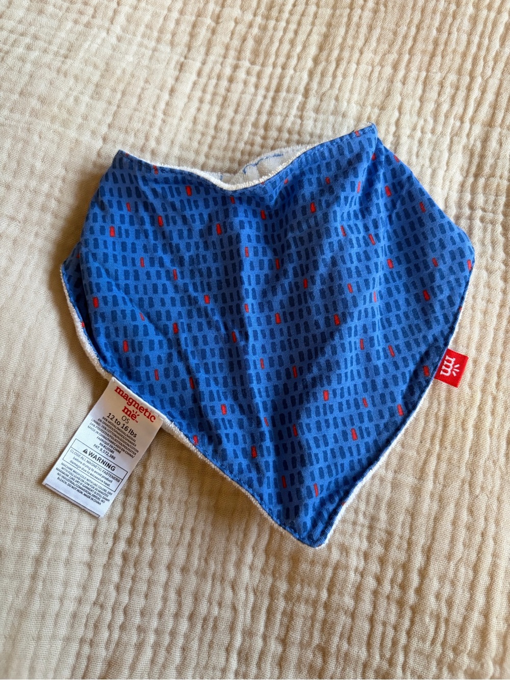 Magnetic Me Blue Bandana Bib with Red Accents